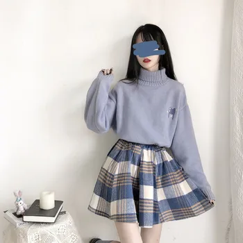 

kawaii harajuku Vintage Woolen Plaid Skirts Women clothes 2020 New Style High-waisted A- line Pleated Puffy Short Skirt Sheath