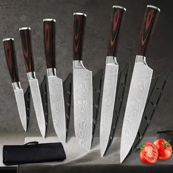 

MYVI 7pcs/set Kitchen Knives With 8Pocket Canvas Roll Bag Stainless Steel Meat Vegetable Chopper Chef Cooking Knife Cutting Tool