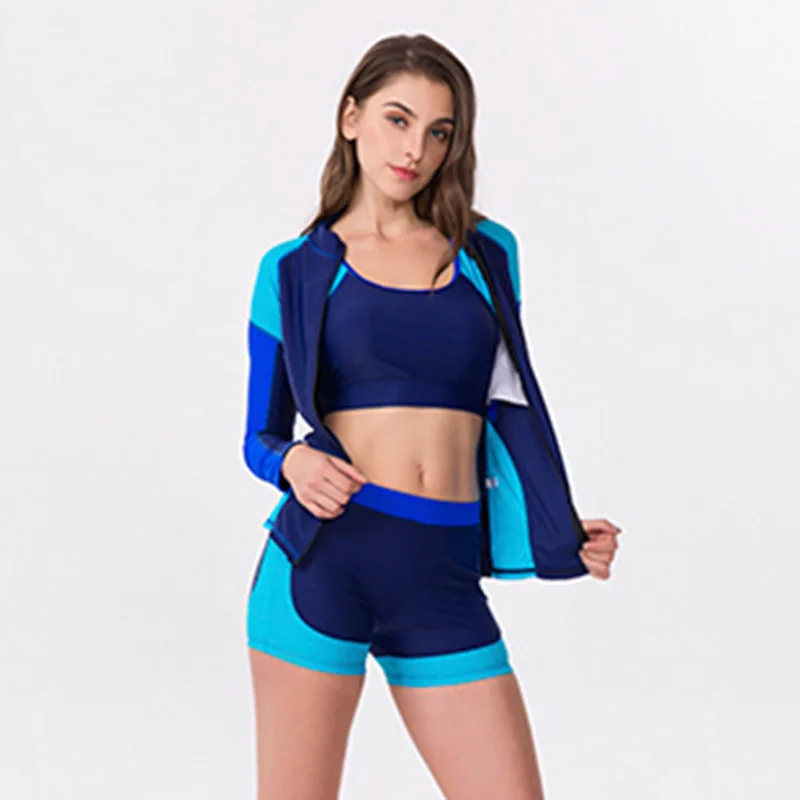 Rashguard женский купальник из четырех частей с длинными рукавами, рубашка, брюки, плавание серфинг, костюм, шорты, одежда для плавания, защита от солнечных лучей для пляжа, бикини