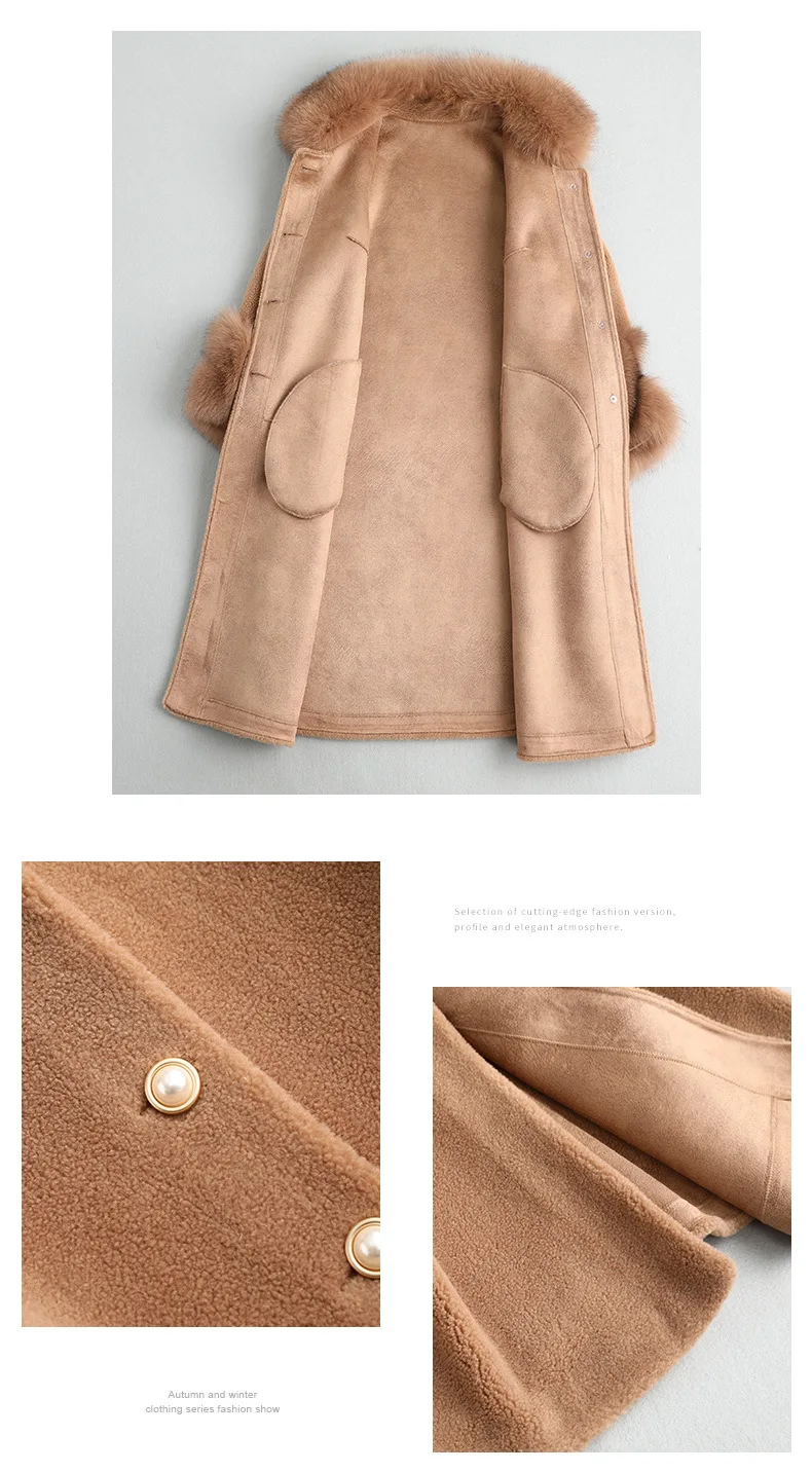 Discount 2019 winter real fur coat ladies high quality fox fur collar long jacket Korean clothes wool fur coat and coat 6