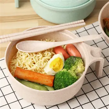 

Creative Instant Ramen Noodle Bowl Wheat Tableware Solid Feeding Dishes Bowl Plate Spoon Food Feeding Bowls Dinnerware Set