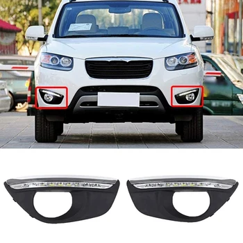 

NEW-Car Daytime Running Light DRL LED Fog Lamp Cover with Yellow Turning Signal Functions for Hyundai Santa Fe 2010-2012