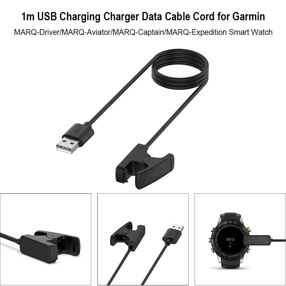 1 м usb-кабель для зарядки и передачи данных для Garmin MARQ-Driver/MARQ-Aviator/MARQ-Captain/MARQ-Expedition Smart Watch - Цвет: Черный