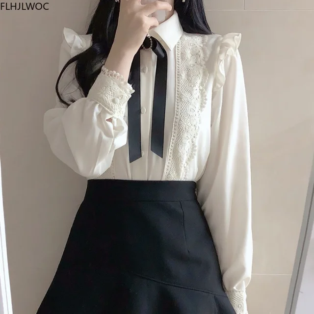 Ruffled Autumn Spring Basic Office Lady Work Wear Women Single Breasted Button Solid Peter Pan Collar