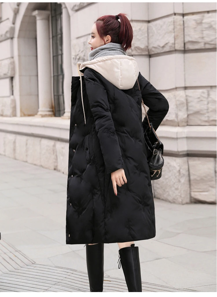 Winter CHIC Mid-length Cotton-padded Clothes Women's Slim Fit Slimming Mock Two-Piece Versatile Youth Students Cotton Coat
