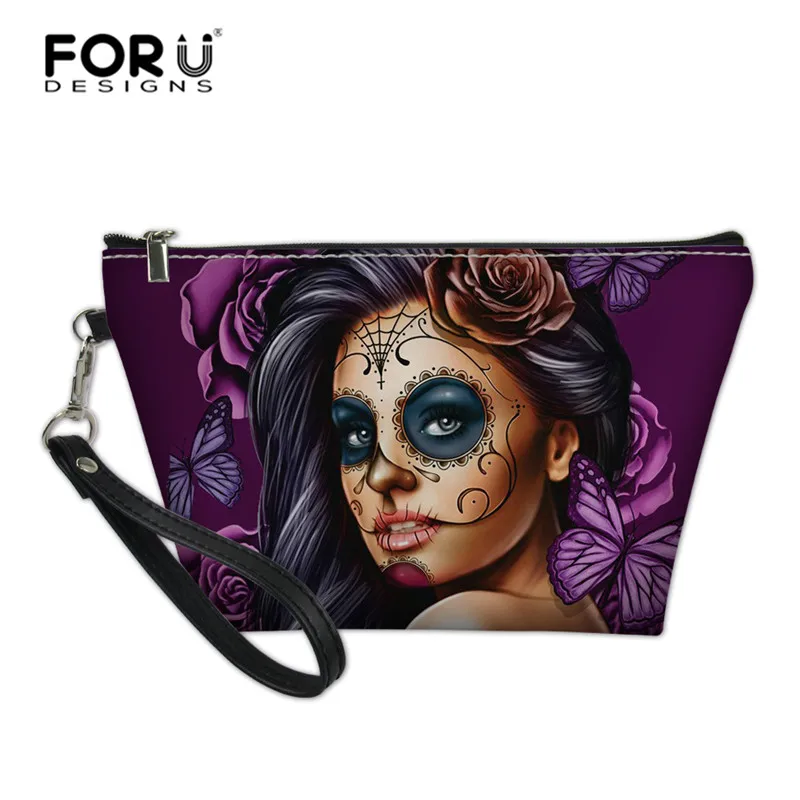 FORUDESIGNS Calavera женская сумка для макияжа портативная PU кожаная косметичка водонепроницаемый маленький кошелек-клатч Органайзер туалетный мешок