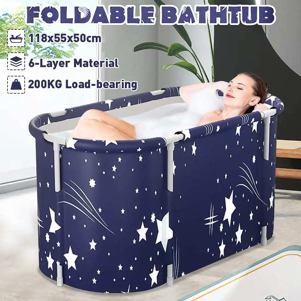 118cm Portable Folding Bathtub for Adult Children Swimming Pool PVC Bathtub Bath Bucket Insulation Bathroom SPA