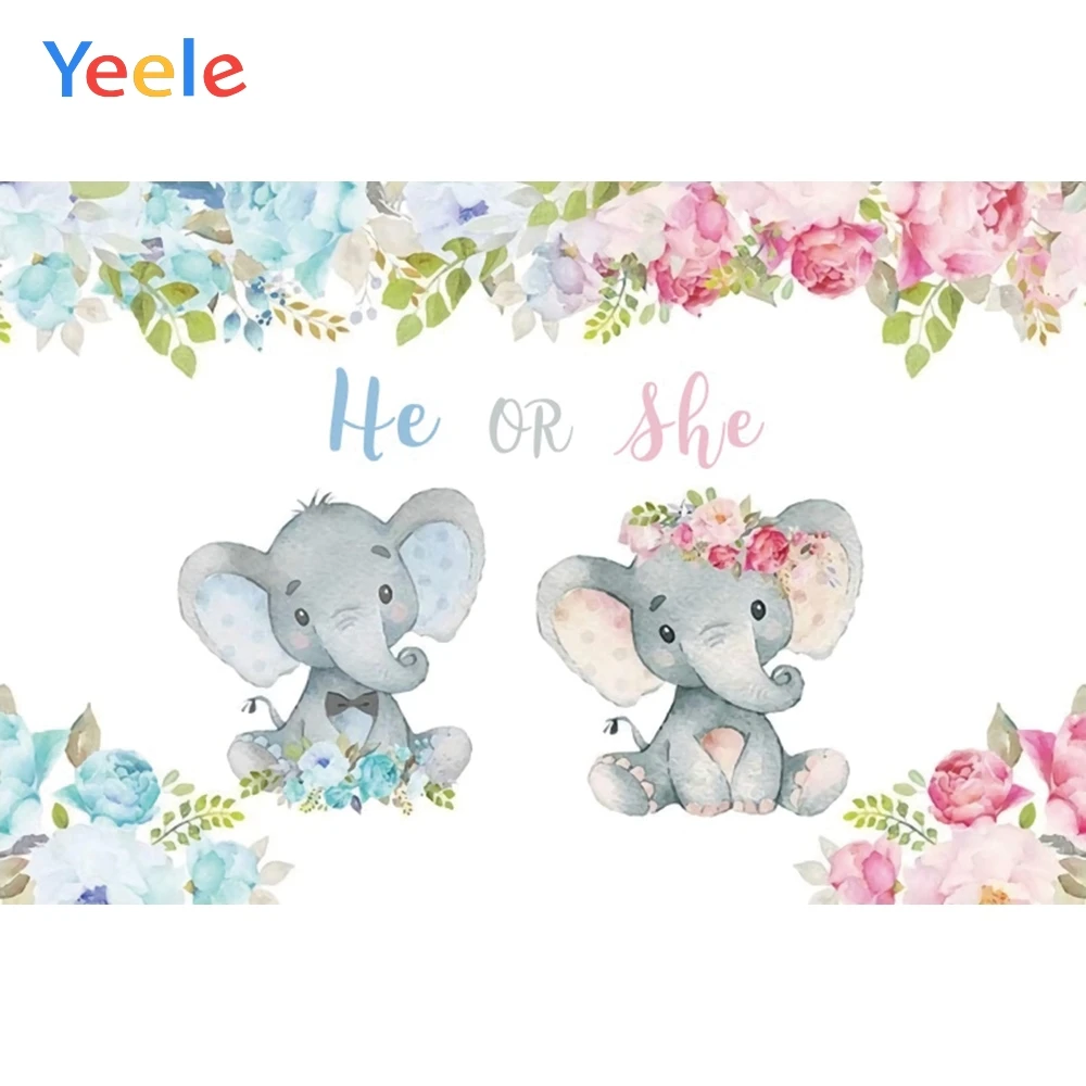 

Lovely Elephant Flower Leaves Baby Shower Birthday Backdrop Photography Custom Photographic Background For Photo Studio