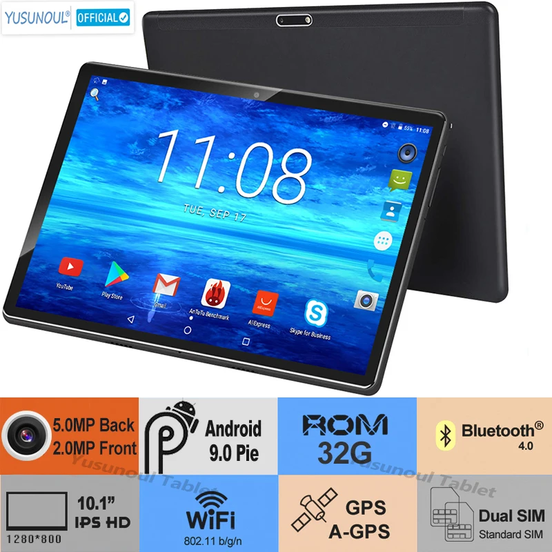 Tableta pc de 10 pulgadas con Android 9,0 Pie, cámara trasera de 5.0MP, 32GB ROM, resolución HD de 1280 × 800, wifi, doble Sim, gran oferta