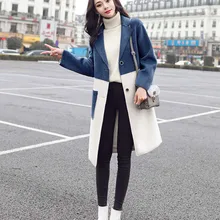 Женское длинное синее шерстяное пальто женское пальто