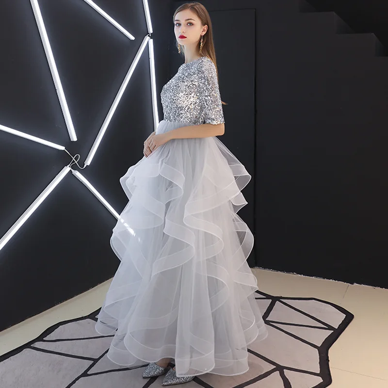 Серебристо-серые с блестками модные восточные вечерние женские Cheongsam сценическое шоу Qipao платье элегантные знаменитости банкетные Платья De Festa