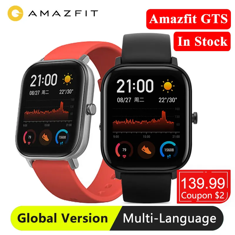 

Global Version Xiaomi Huami Amazfit GTS Global Smart Watch GPS 5ATM Waterproof Smartwatch Health Heart Rate AMOLED 12 Sports