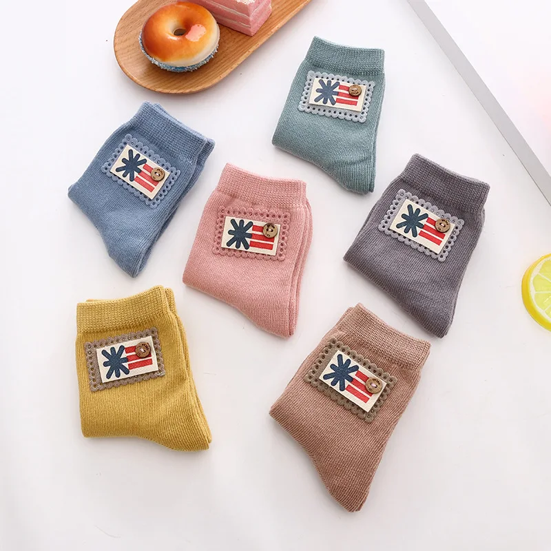 Autumn New Style Children Socks Retro Color Combed Cotton Children Short Socks Cool Applique Breathable Children's Socks Manufac