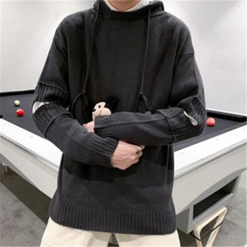 Pull homme толстовки с капюшоном, свитер для мужчин с длинным рукавом, мужские свитера-худи, повседневный Свободный вязаный пуловер для мужчин
