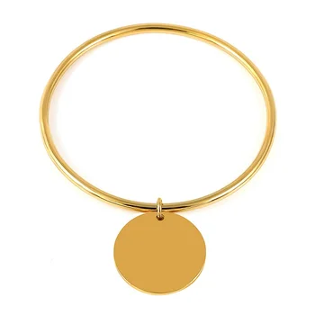

Simple Stainless Steel Smooth Wafer Bracelets Bangles For Women 4 Colors Charm 10 mm Diameter Pendant Allergy Free Bracelet Gift