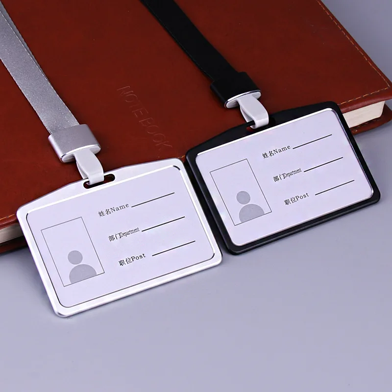 Funda metálica de aleación de aluminio para tarjetas de trabajo, funda de tarjeta de acceso con correa de cuello