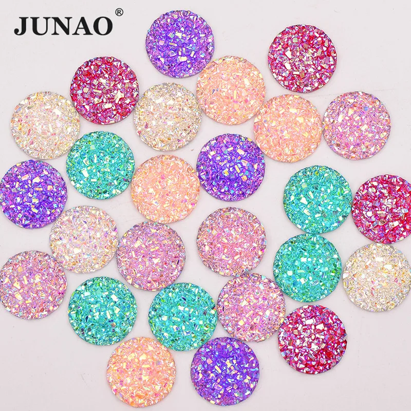 

JUNAO 50pcs 12mm Colorful Round Rhinestone Applique Flat Back Resin Crystal Gems Non Sewing Stones For Wedding Dress Decoration