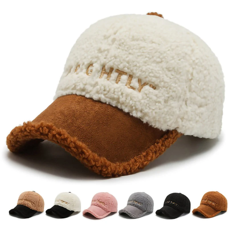 

VACIGODEN Women Lambswool Winter Hat Female Wool Teddy Warm Letter Snapback Baseball Cap Girls Trendy Streetwear Hip-Hop Gorras