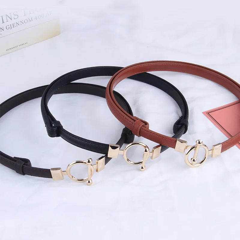 Gold Round Buckle Women Belts PU Leather Thin Ladies Dress Belt Adjustable  Wild Brown Black Female Waist Belt Waistband - AliExpress 200000297