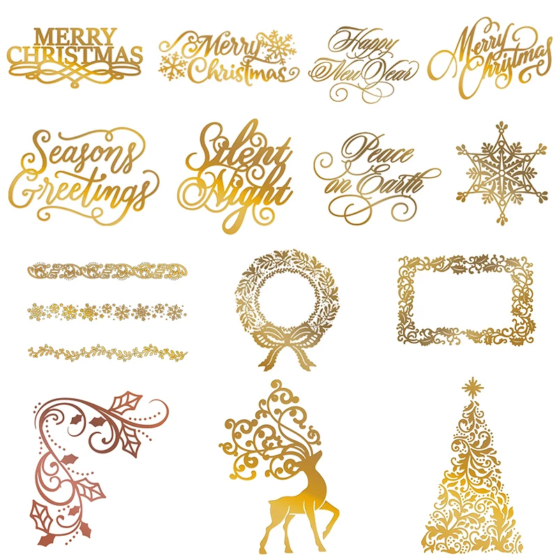 

Happy New Year HOT FOIL PLATE Silver Metal Cutting Dies DIY Photo Embossing Die Cut Scrapbooking Christmas Stencils