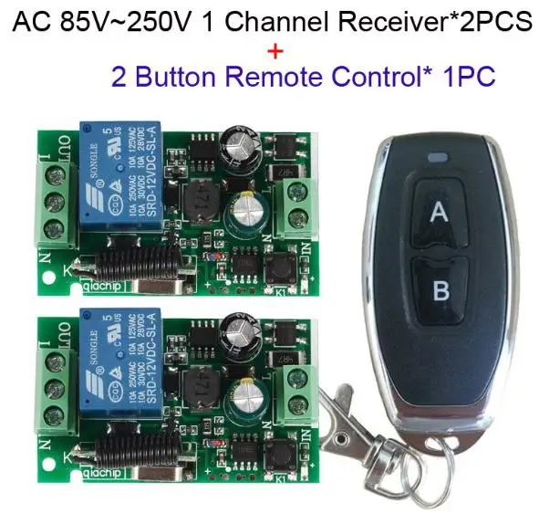 433 МГц Универсальный беспроводной пульт дистанционного управления AC 110 В 220 В 1CH релейный модуль приемника RF светильник ворота гаража дистанционное управление - Цвет: 2 Receiver 1 RC