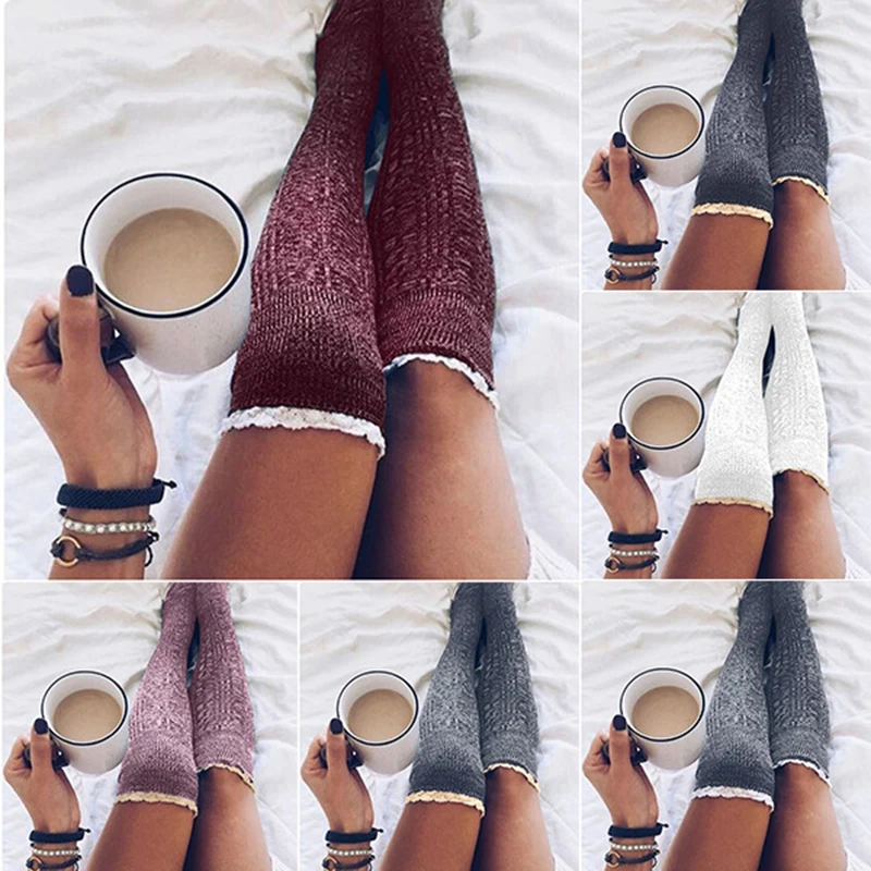 

Fashion Striped Thigh High Stockings Women Girls Lace Up Cotton Stocking Autumn Winter Over Knee Socks Medias Sexy Stockings