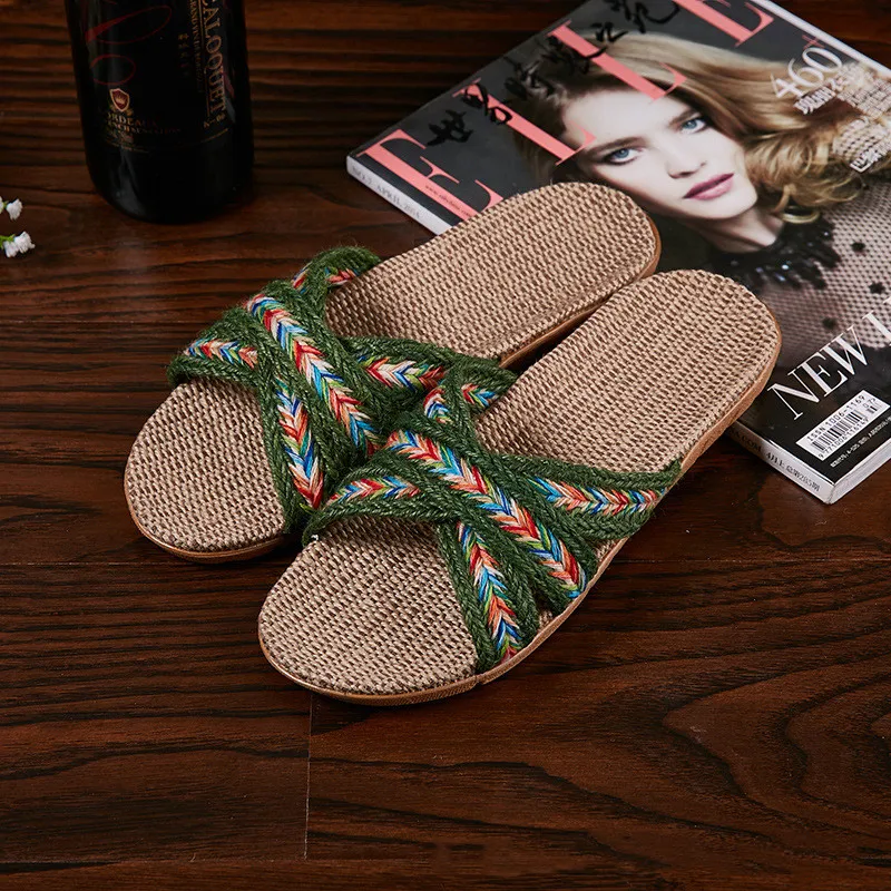 Women Indoor Slippers Home Flax Slides Summer Flat Shoes Woman House Floor Slippers Breathable Lovers Bedroom Shoes SH061202