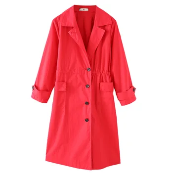 

EC.MS Red Coat for Women 100% Cotton Double-Color Single Breasted Pocket Classic Lapel Coats