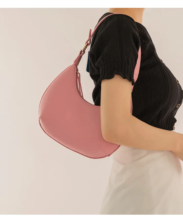 FIRMRANCH Woman's Stylish Solid Color Half Moon Design Sweet Macaron High Quality Daily Date Casual Shoulder Orange Armpit Bag