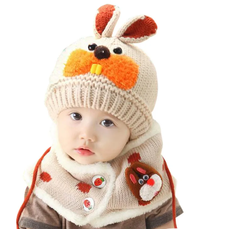 Детский комплект из 2 предметов, шапка и шарф для девочек и мальчиков, теплый зимний комплект для малышей, Шапочка-бини с мультяшным рисунком, шапочка s+ шарфы, Детский комплект с шапочкой
