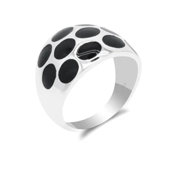

Trendy Polka Black Dot 925 Sterling Silver Women Enamel Ring Boho Casual Classic Elegant Design for Female Lover Fine Jewelry