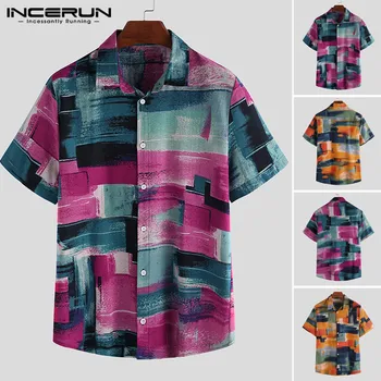 

INCERUN Summer Printed Beach Hawaiian Shirt Men Cotton 2020 Vacation Short Sleeve Button Lapel Blouse Casual Shirts Men Camisa