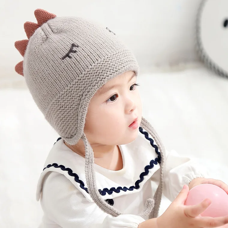 

Cartoon Dinosaur Infant Wool Cap Autumn And Winter Korean-style Creative Warm Baby Cap Windproof Tying Men And Women Children Kn