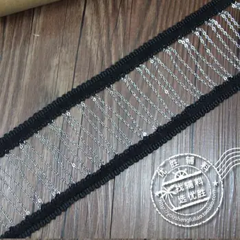 

90cm Silver Fringe Chain Black Cotton Beaded Embroidered Fabric Lace Trim Ribbon Handmade DIY Sewing Supplies Craft Decoration