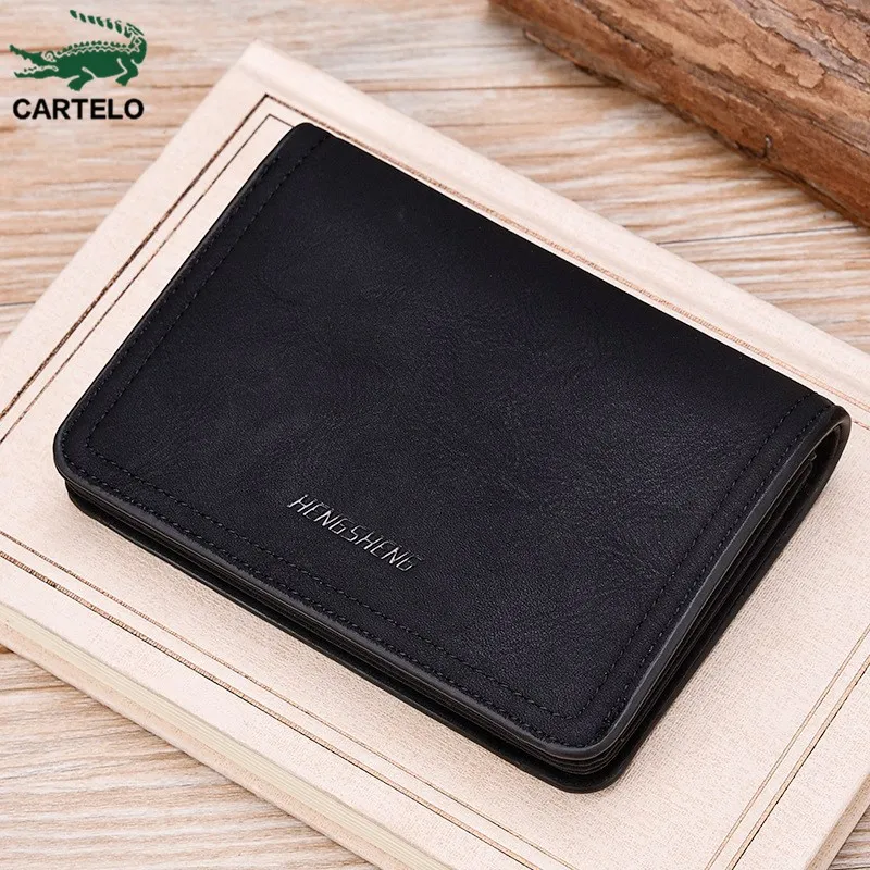 

CARTELO New Zipper Wallet Retro Scrub Leather Men's Wallet Short Multi-Card Change Purse Buckle Wallet