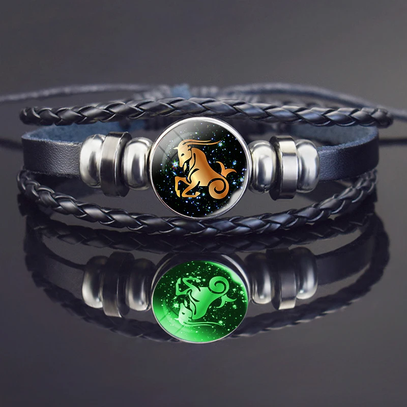 Capricorn Braided Leather Bracelet Capricorn Jewelry Glow In The