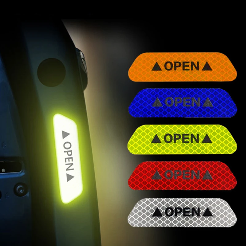 4 Uds adhesivos reflectantes de coche tiras la puerta del coche de seguridad advertencia pegatinas