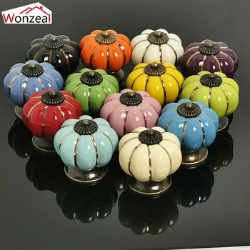 1PCS Retro Ceramic Pumpkin Pull Handle Kitchen Cupboard Cabinet Wardrobe Drawer Knobs 40mm Home Furniture Hardware