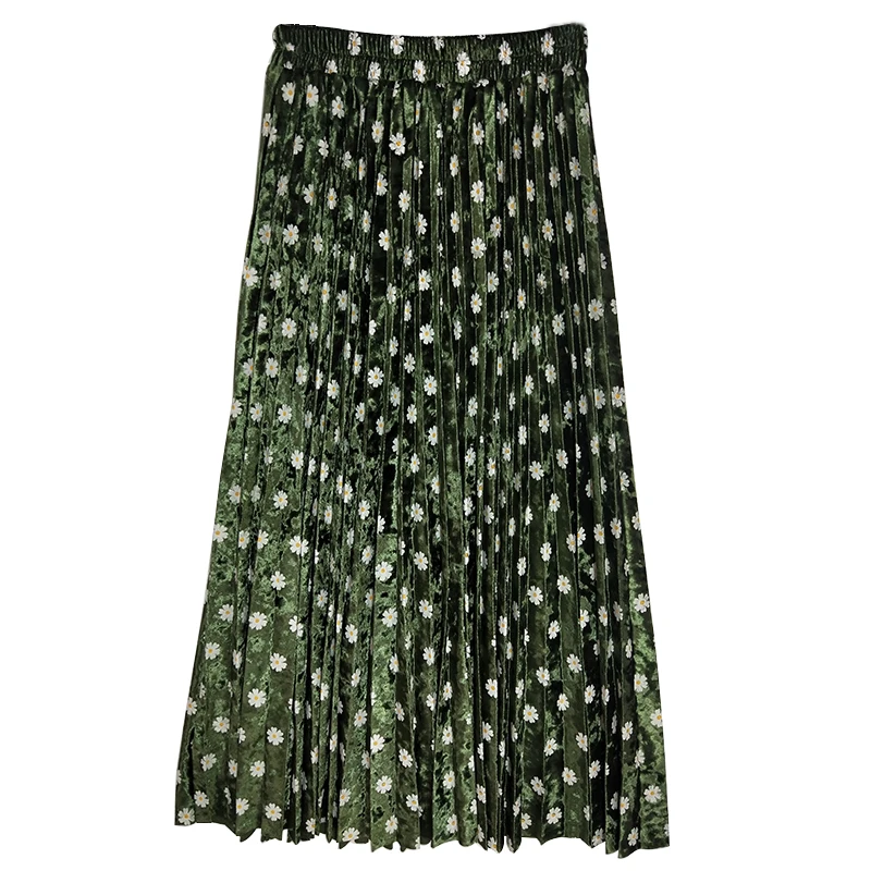 Новое поступление, Весенняя женская элегантная универсальная юбка с цветочным принтом и эластичной талией, милая бархатная плиссированная юбка высокого качества