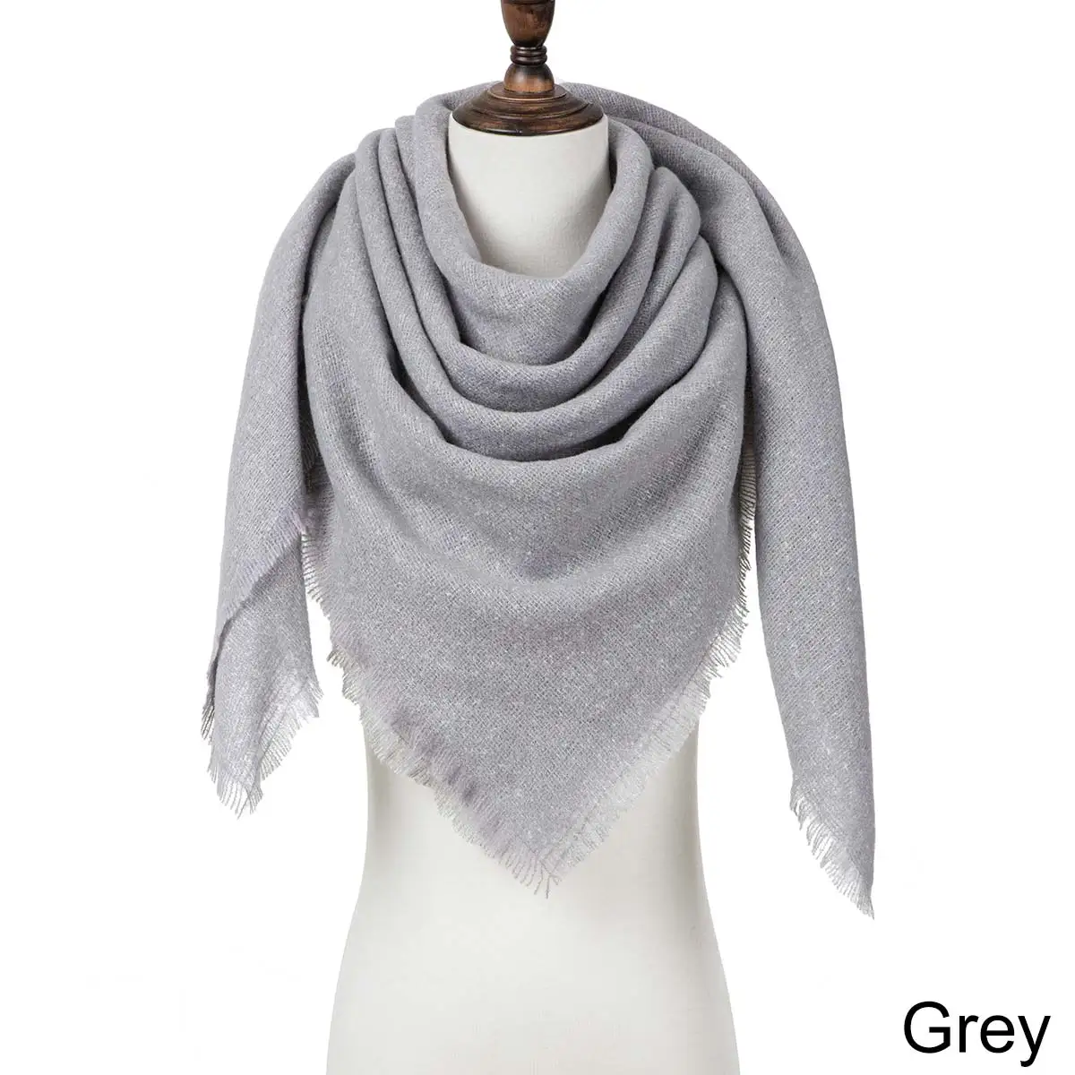 Зимний женский теплый шарф, Одноцветный зимний женский шарф, модные вязаные треугольные шарфы - Цвет: B