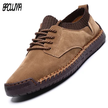

2020 New Men's Casual Shoes Suede Leather Mens Shoes Handmade Mens Style Shoes Outdoor Lace-up Comfortable Men's Walking Shoes