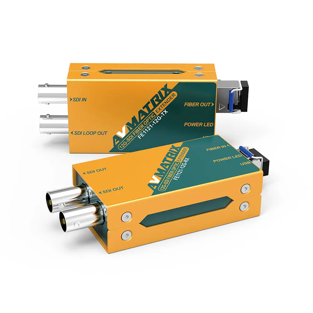 AVMATRIX FE1121-12G волоконно-оптический удлинитель 10 км 12G/6G/3G-SDI вход и loopout на передатчике двойной 12G-SDI выходы на приемнике