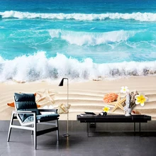 Пользовательские 3D фото обои синий Приморский песчаный обои с изображением пляжа Морская звезда оболочки настенная гостиная спальня ванная комната Водонепроницаемая настенная бумага