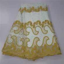 Еще Летающая белая и золотая швейцарская сухая хлопковая кружевная ткань горячая Распродажа siwss вуаль кружева в швейцарской нигерийской кружевной ткани 5 ярдов/Лот