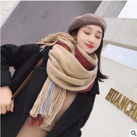 Women Solid Color Cashmere scarves with tassel Autumn new soft warm lady's secret thin long scarf woman shawl scarf - Цвет: Khaki