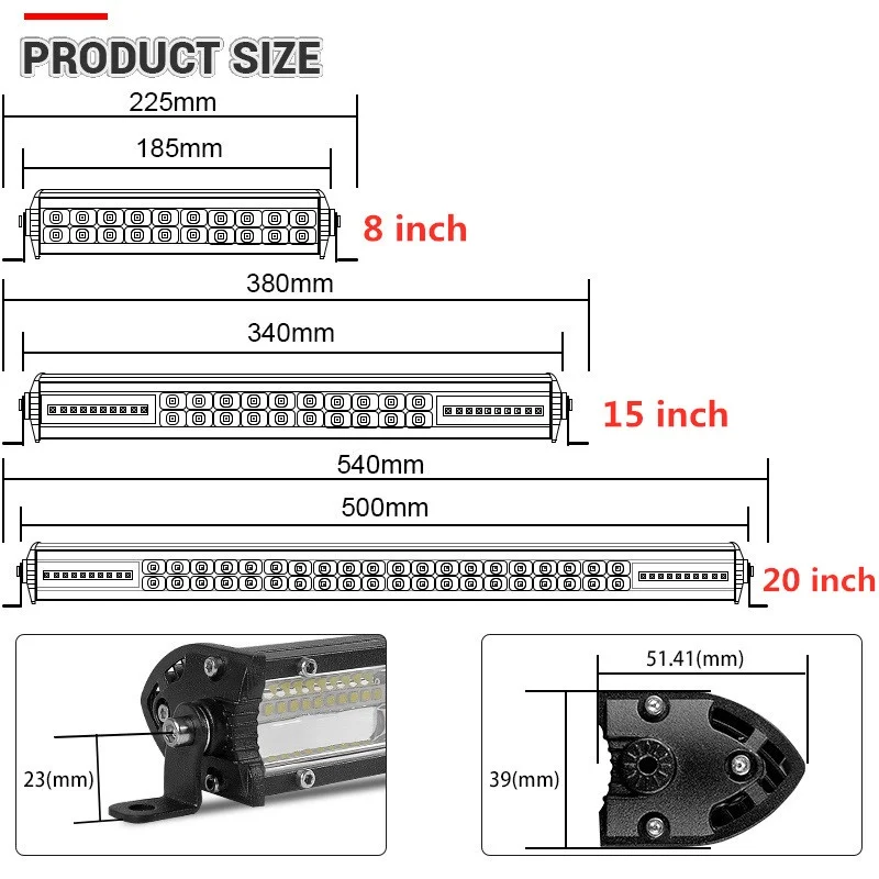 High Power 12D Led Light Bar 60W 120W 180W 240W 300W Led Work Lights Spot Flood Combo Beam for Truck Tractor SUV ATV Offroad