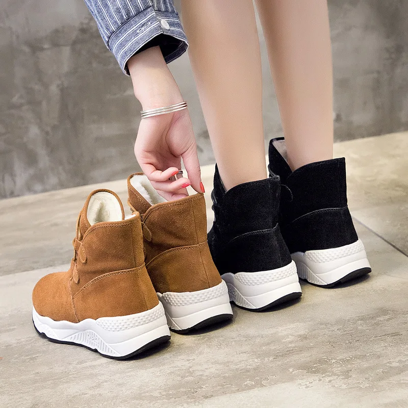 Women Snow Boots Winter Fur Ankle Boot Female Warmer Plush Suede Rubber Flat Slip On Fashion Platform Ladies Shoes