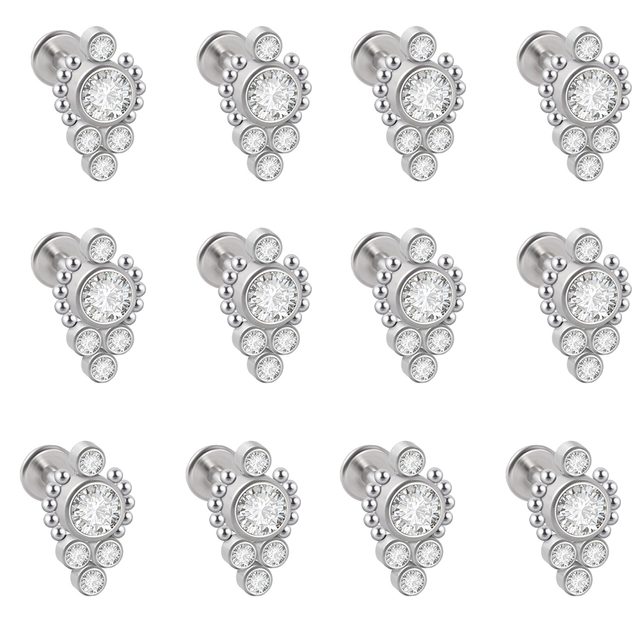 G23 Titanium&Steel 16G Cz Labret Lip Ring Crystal Cluster Ear Cartilage Tragus Helix Earrings Piercing Screw Fit Top 16g