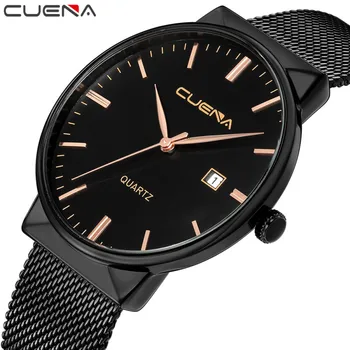 

CUENA Ultra-thin Men's Watch Luxury Black Quartz watch Simple Calendar Mens Watches Male Date Wristwatch relogio masculino