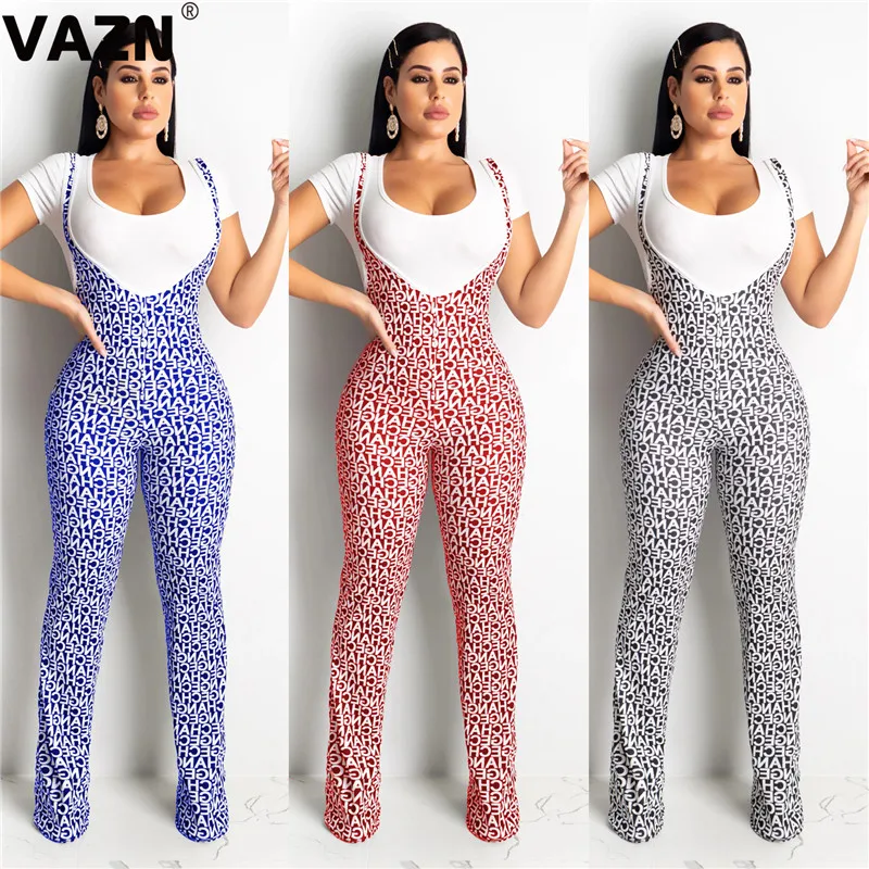 

VAZN CY1191 New Tide 2019 Brand High Quality 2 Pieces Casual Women Set Letter Print Short Sleeve O-Neck Full Length Women Set